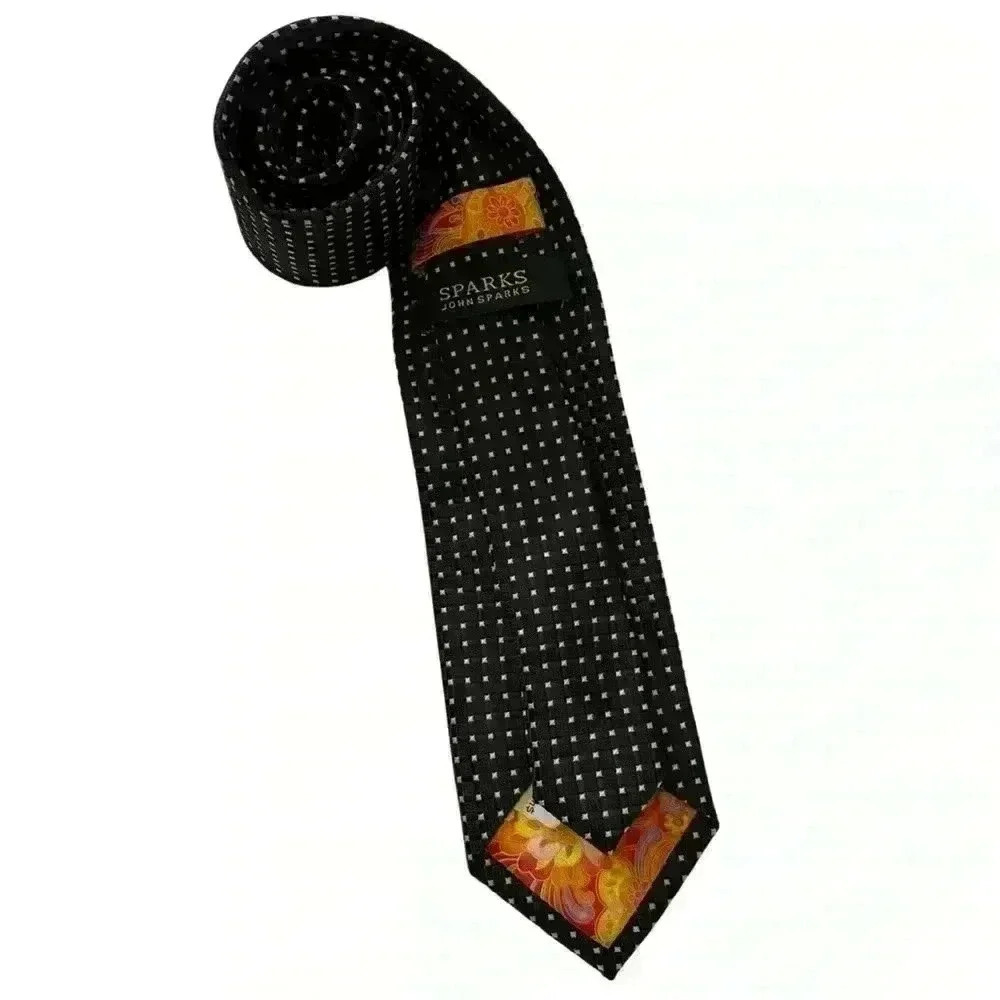 SPARKS John Sparks men’s neck tie black white silver dot handmade 100% polyester - Picture 9 of 9